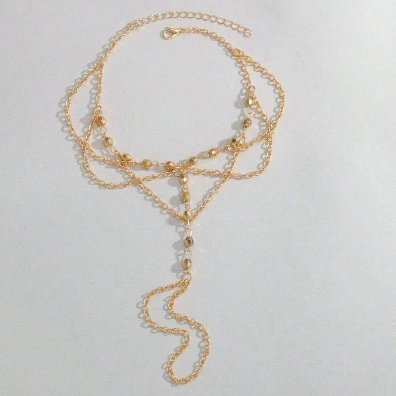 Boho Beaded Anklet for Women - Summer Beach Toe Bracelet, 22+5cm