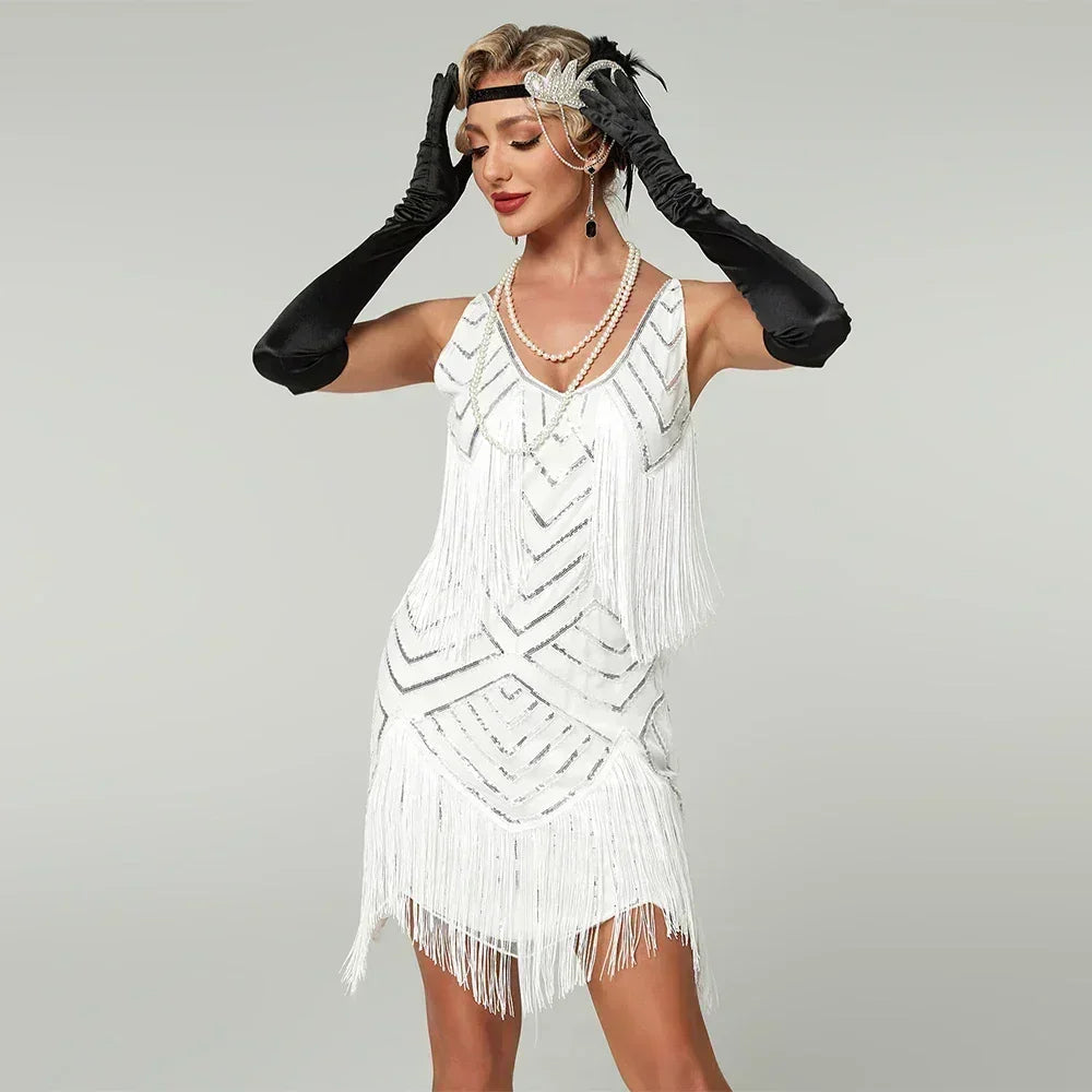 1920s Flapper Dress - Sequin Beaded Gatsby Fringe Mini - Plus Size
