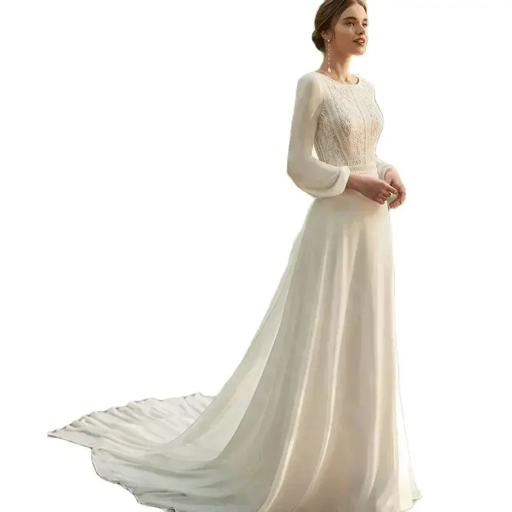 Boho Beach Wedding Dress - Long Sleeve Lace Gown Customizable | Femstylo