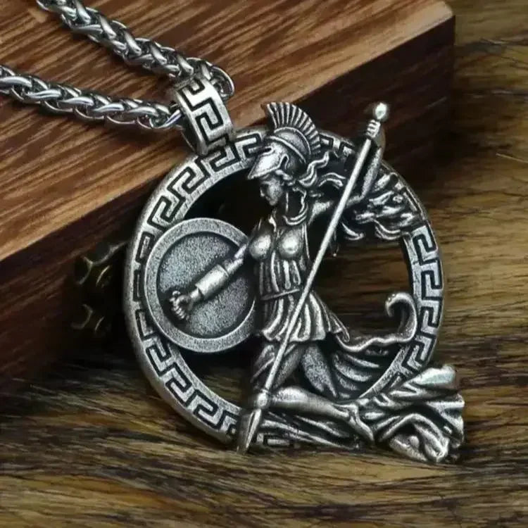 Ancient Greek Warrior Goddess Necklace – Mythological Silver Pendant