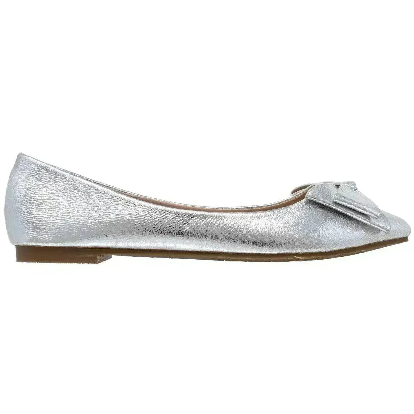 Metallic Bow Pointed Toe Ballet Flat
