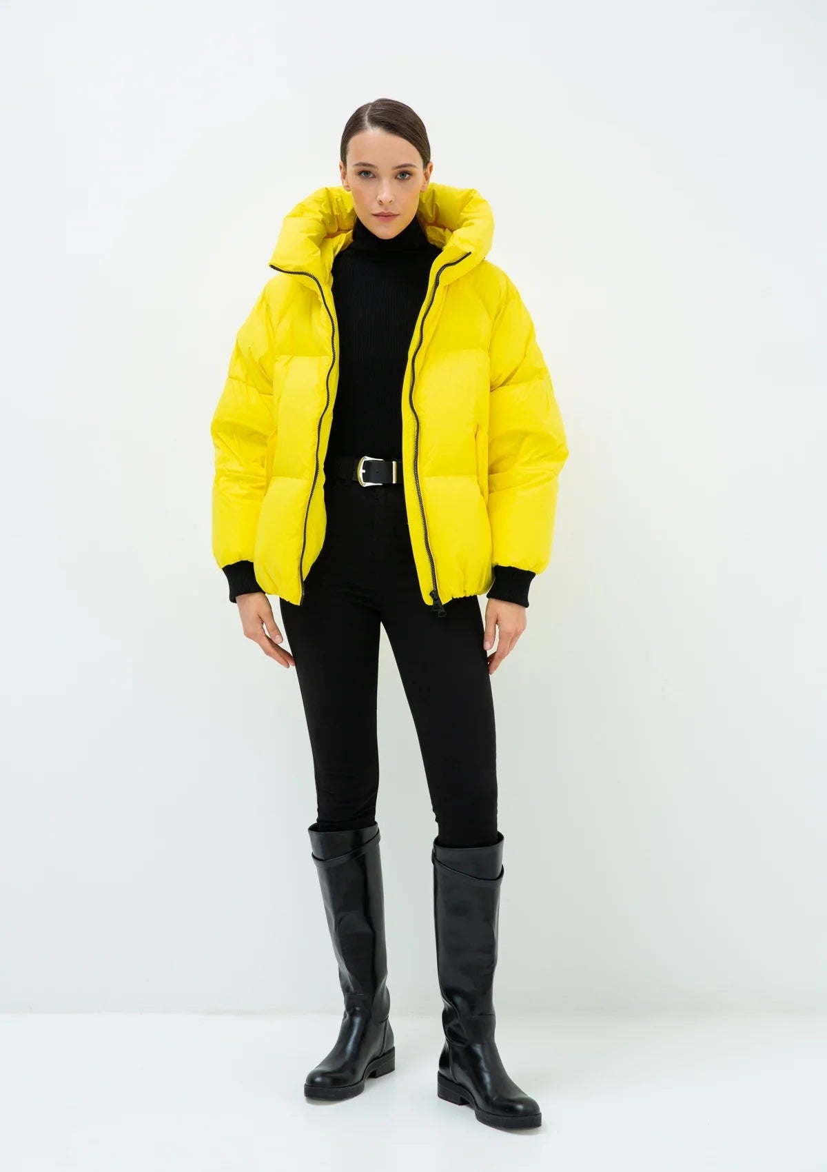 Gisela Premium Hooded Down Puffer Jacket in Yellow