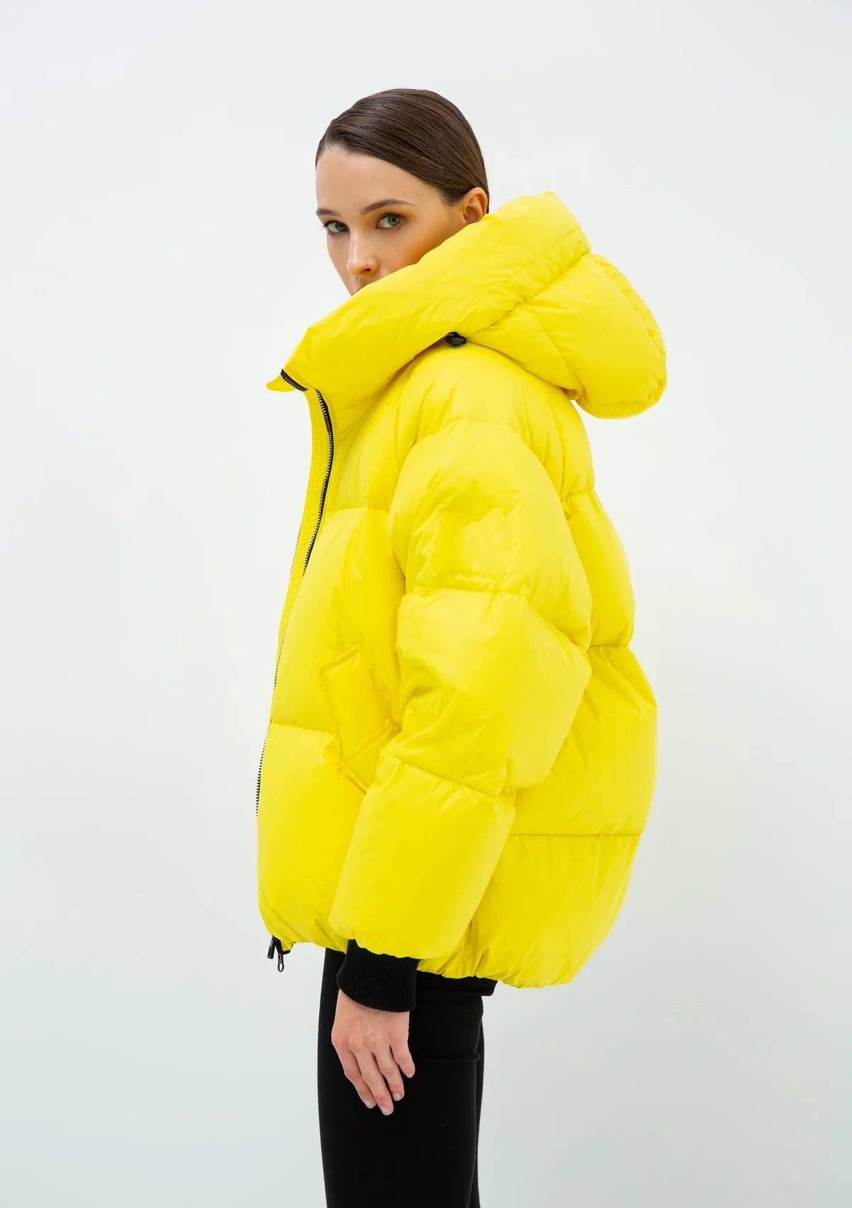 Gisela Premium Hooded Down Puffer Jacket in Yellow