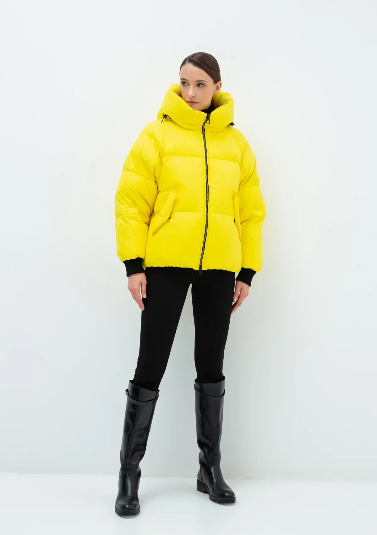 Gisela Premium Hooded Down Puffer Jacket in Yellow