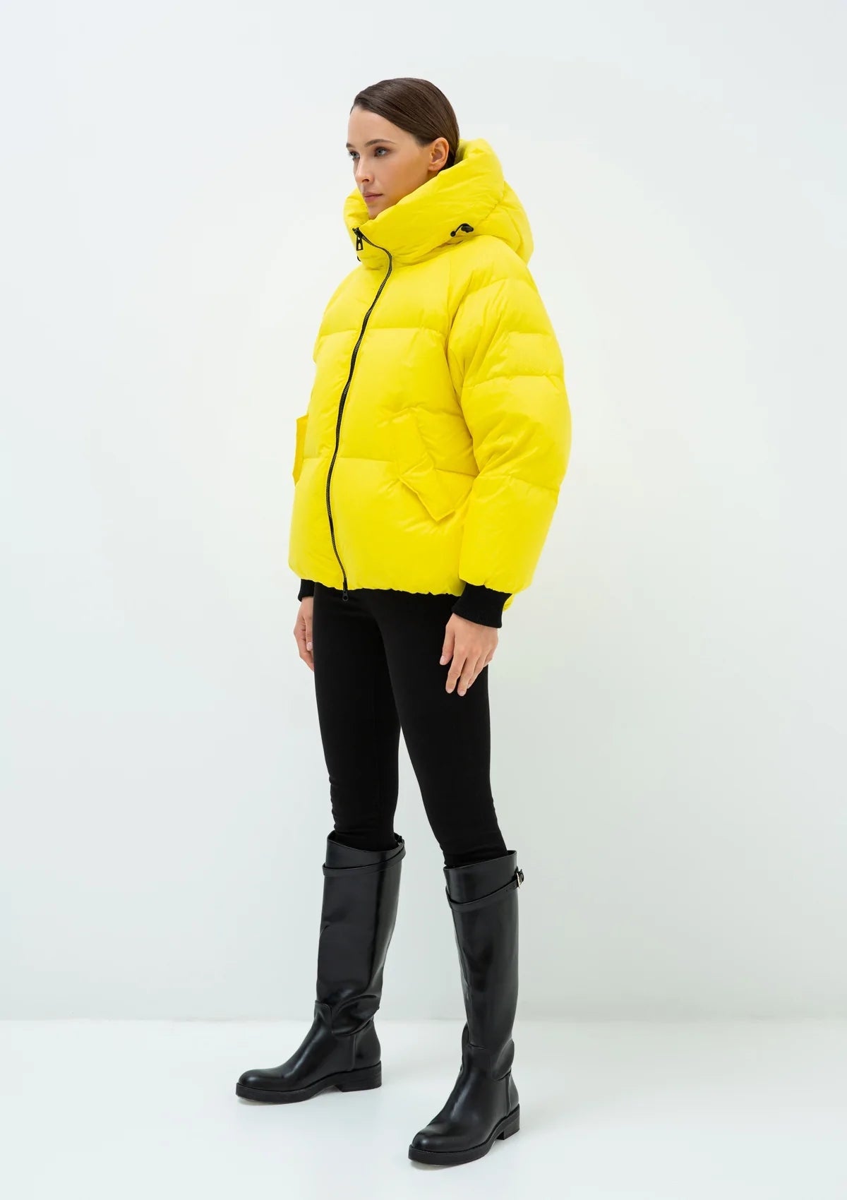 Gisela Premium Hooded Down Puffer Jacket in Yellow
