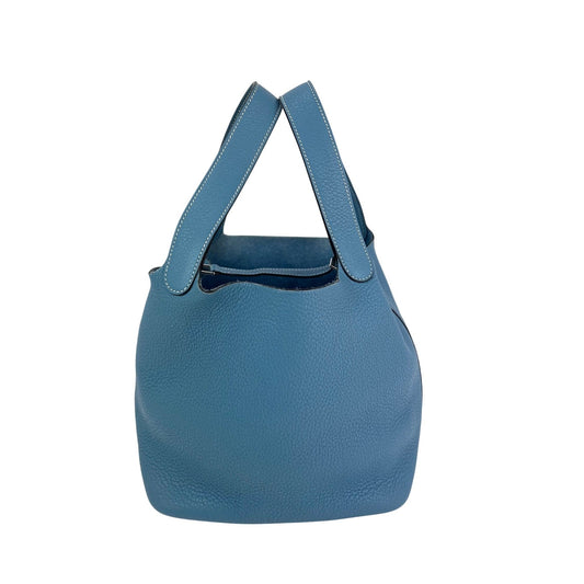 Hermes Taurillon Clemence Picotin 22 MM Blue Leather Hand Bag