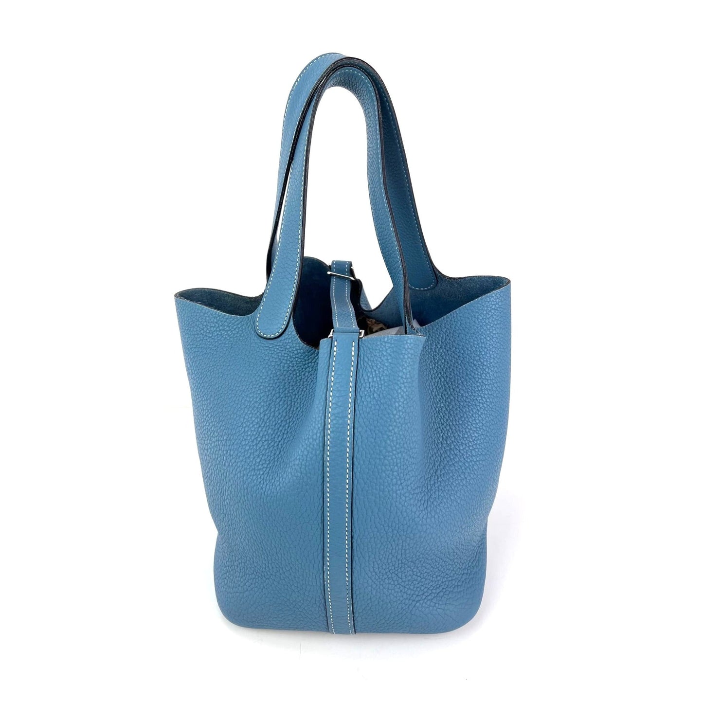 Hermes Taurillon Clemence Picotin 22 MM Blue Leather Hand Bag
