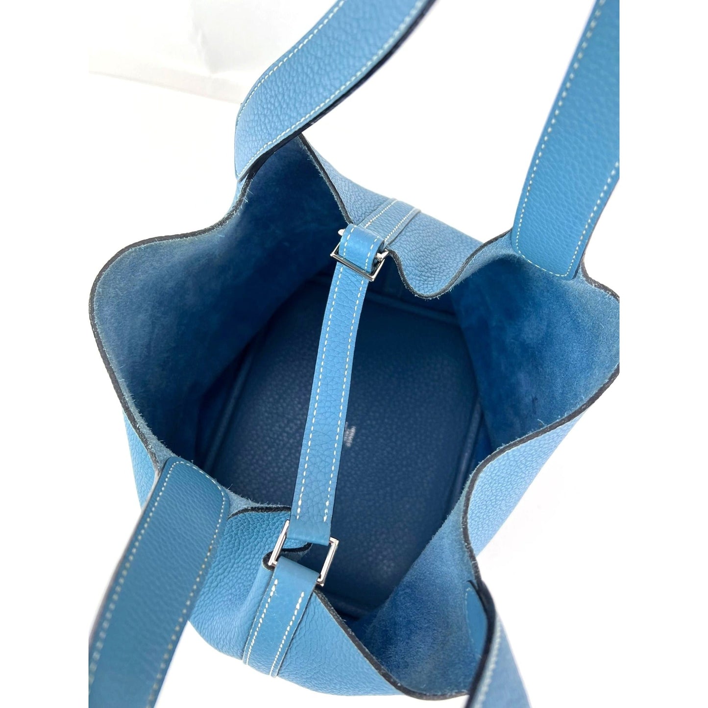 Hermes Taurillon Clemence Picotin 22 MM Blue Leather Hand Bag