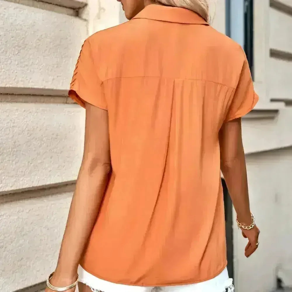 Pleated Short Sleeve Shirt - Women's Summer Blouse in 3 Colors