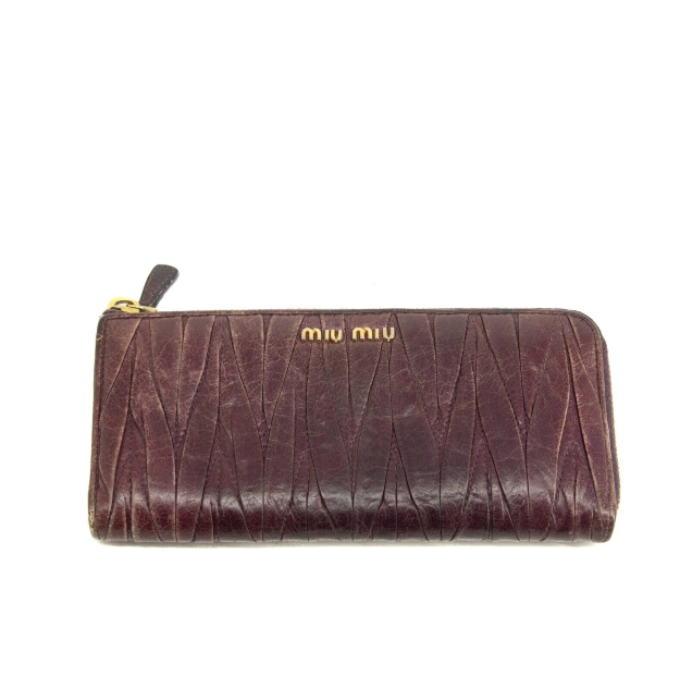Miu Miu Front Logo Matelasse Leather Red Wallet #3997