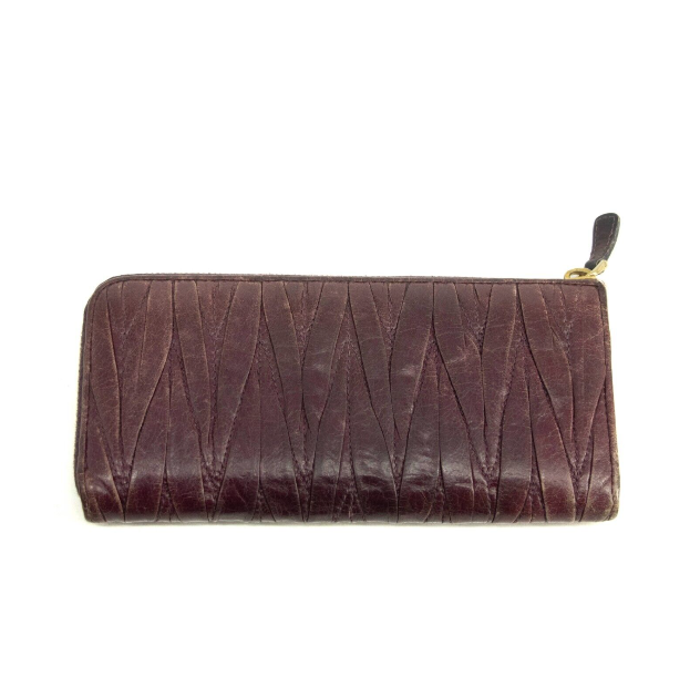 Miu Miu Front Logo Matelasse Leather Red Wallet #3997