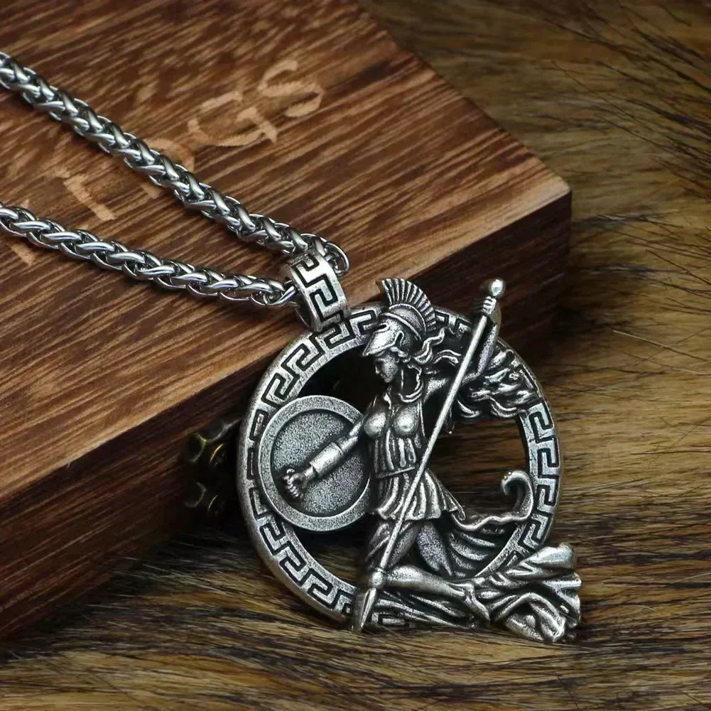 Ancient Greek Warrior Goddess Necklace – Mythological Silver Pendant