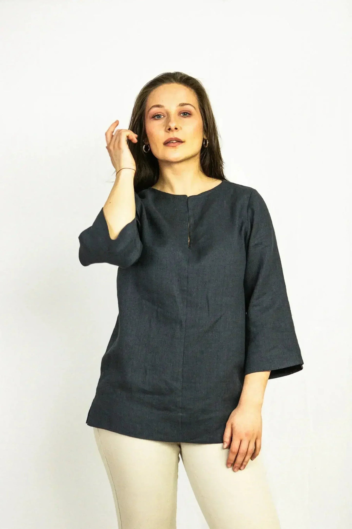 Asphalt Grey Linen Oversize Top – Modern & Comfortable Blouse