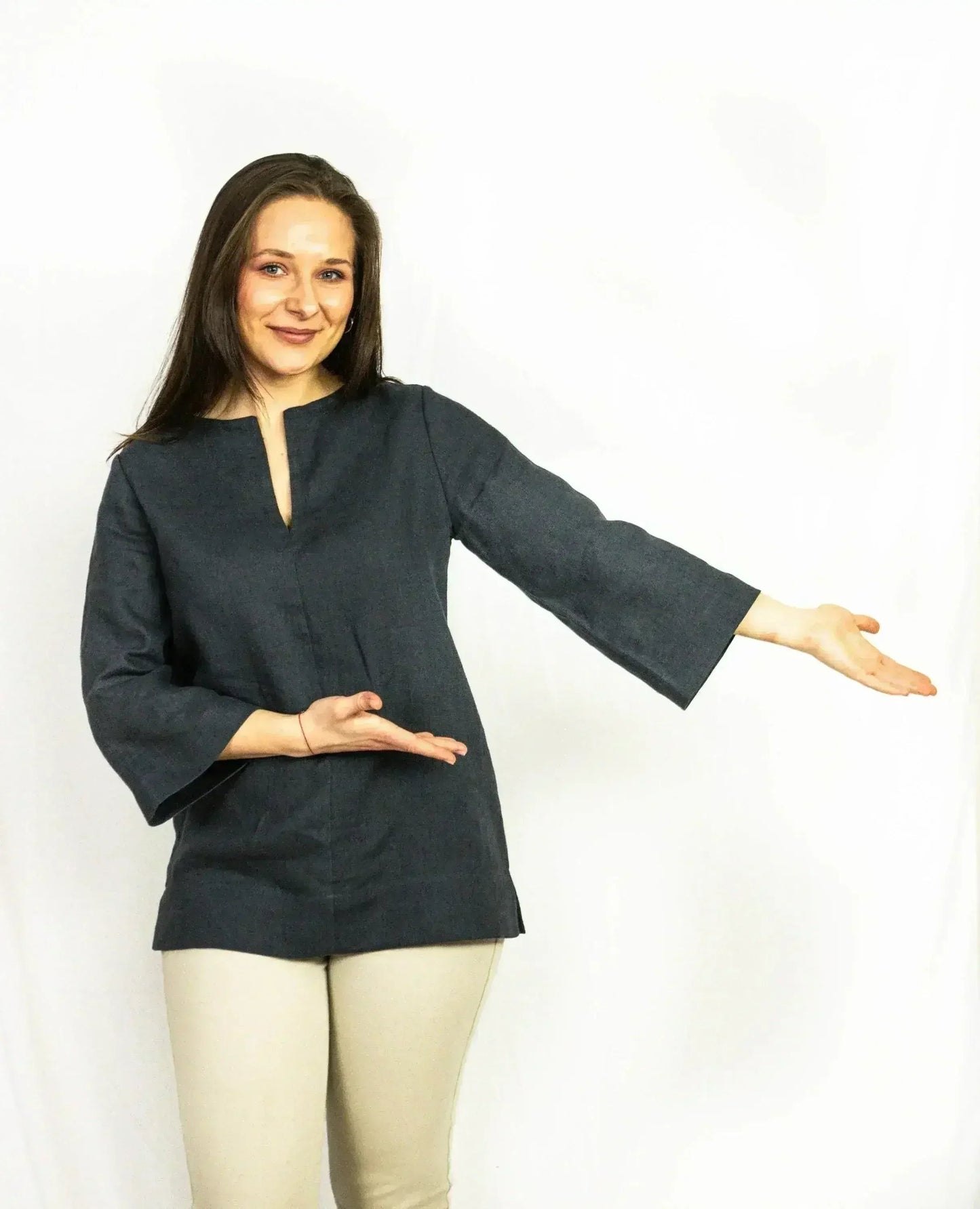 Asphalt Grey Linen Oversize Top – Modern & Comfortable Blouse
