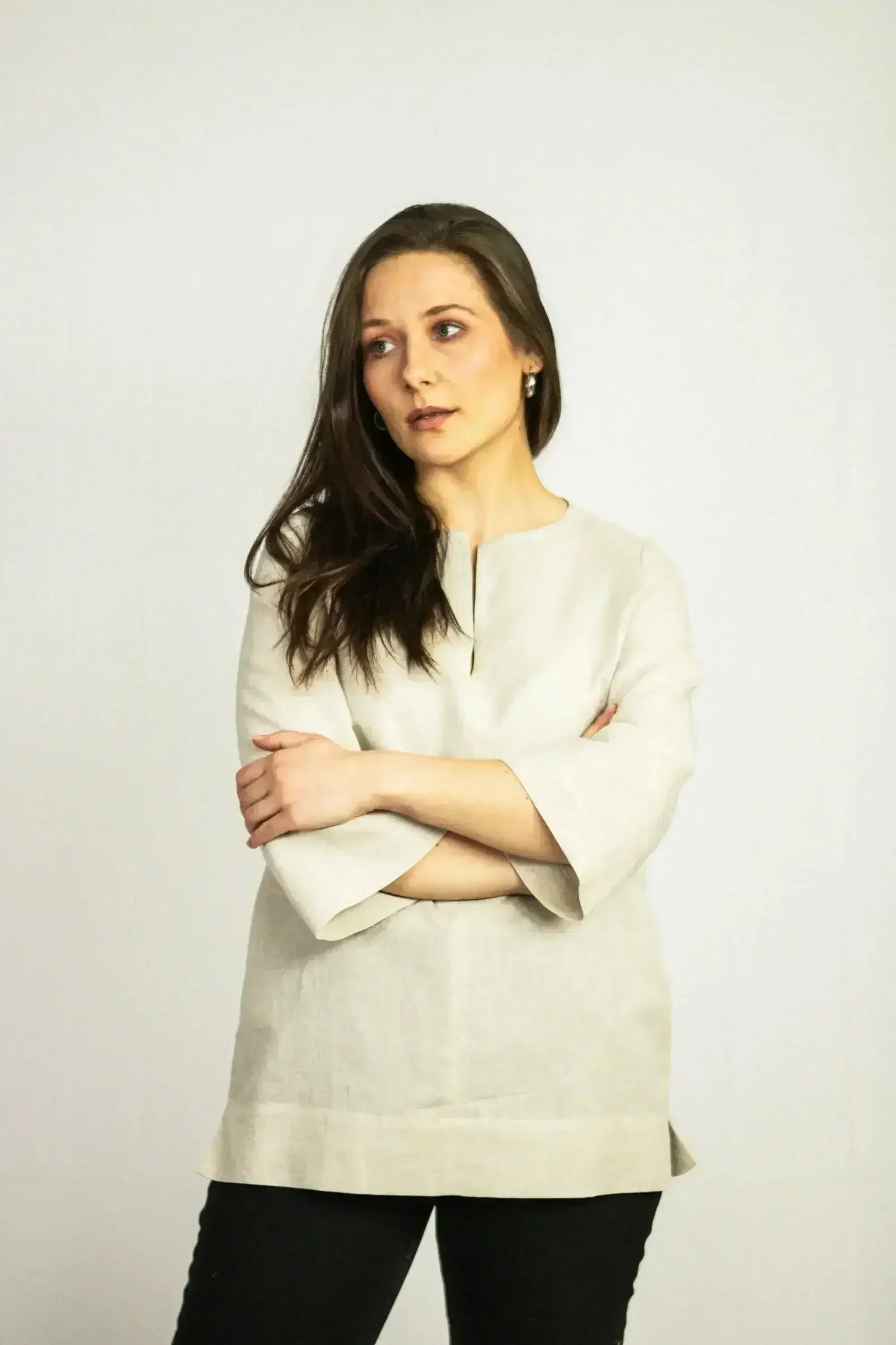 Asphalt Grey Linen Oversize Top – Modern & Comfortable Blouse