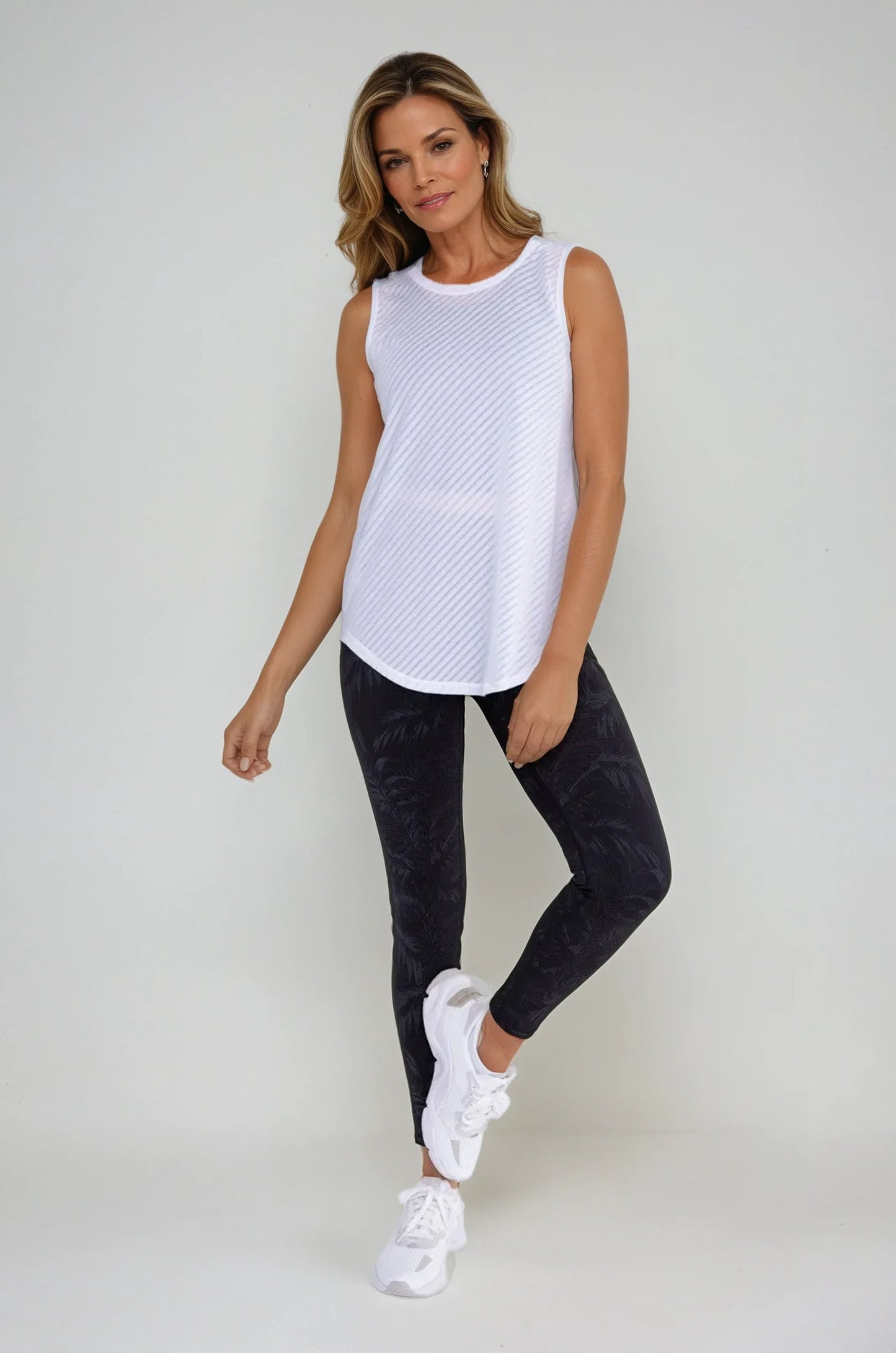 Sheer Striped Mesh Active Tank with Cut-Out Back