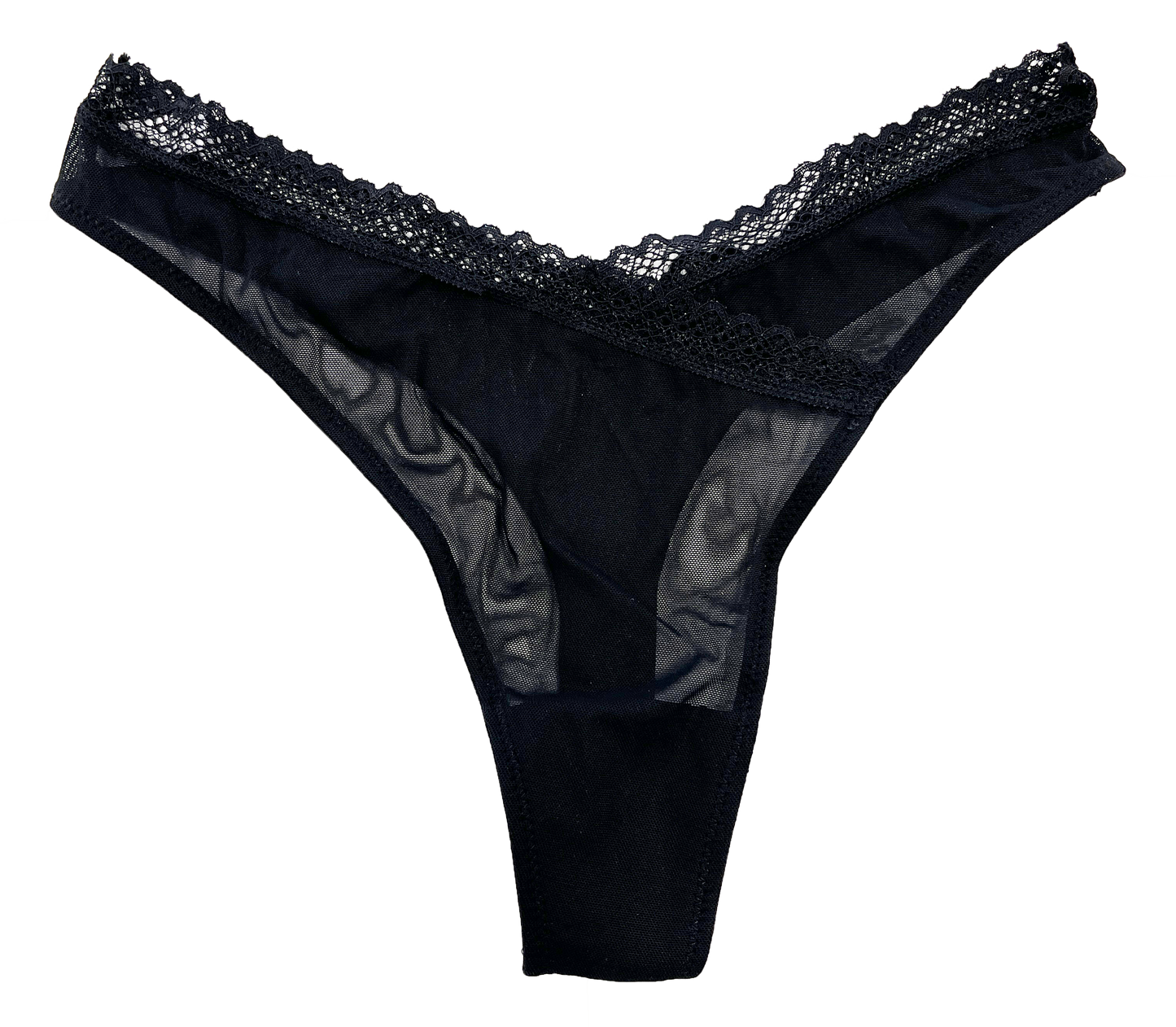 V-Front Mesh Thong with Lace, XS-2X