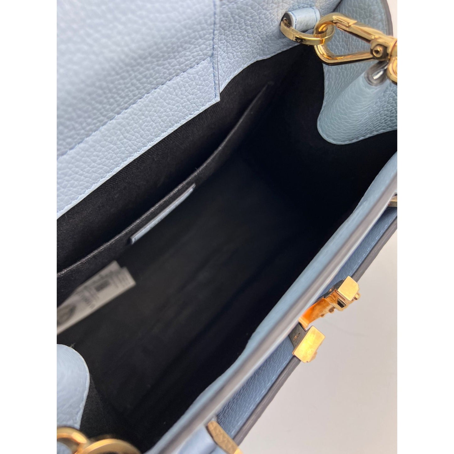 Versace Virtus Top Handle Grained Calfskin Light Blue Tote