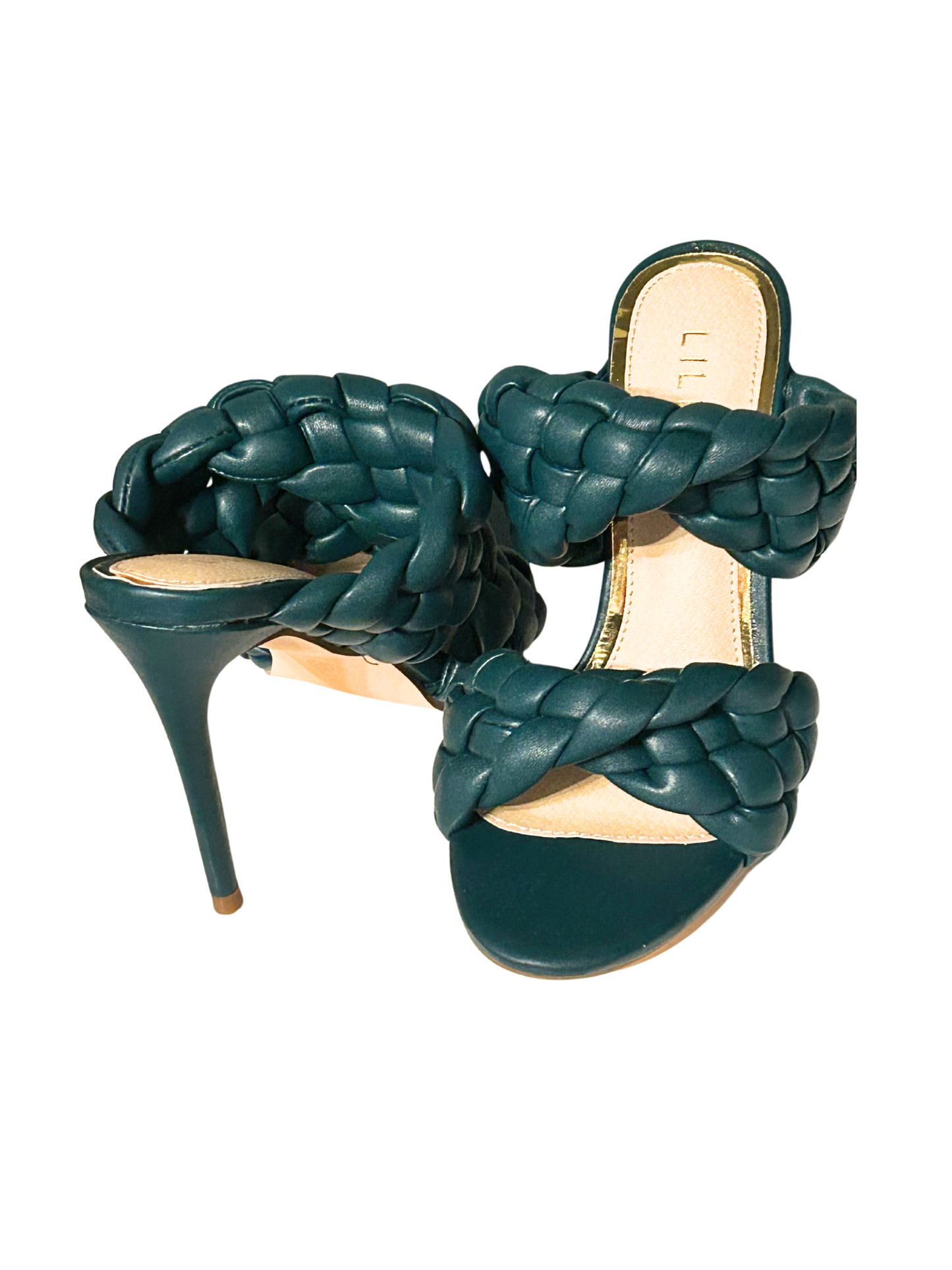 Chic Emerald Green Double Braided Mule Sandals with 4-Inch Heel for Stylish Comfort