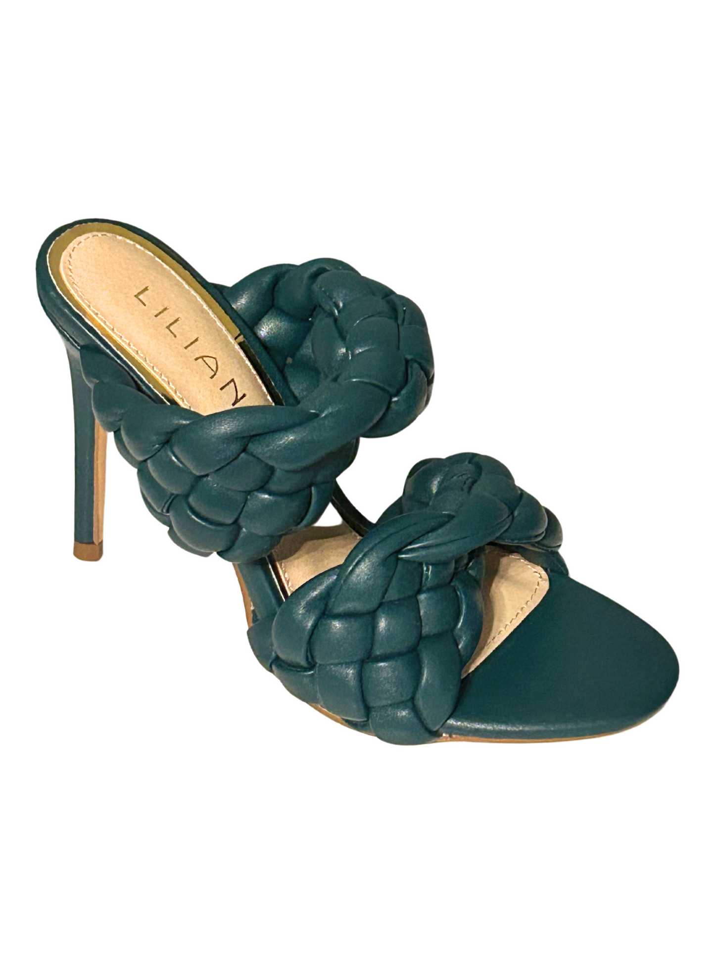 Chic Emerald Green Double Braided Mule Sandals with 4-Inch Heel for Stylish Comfort