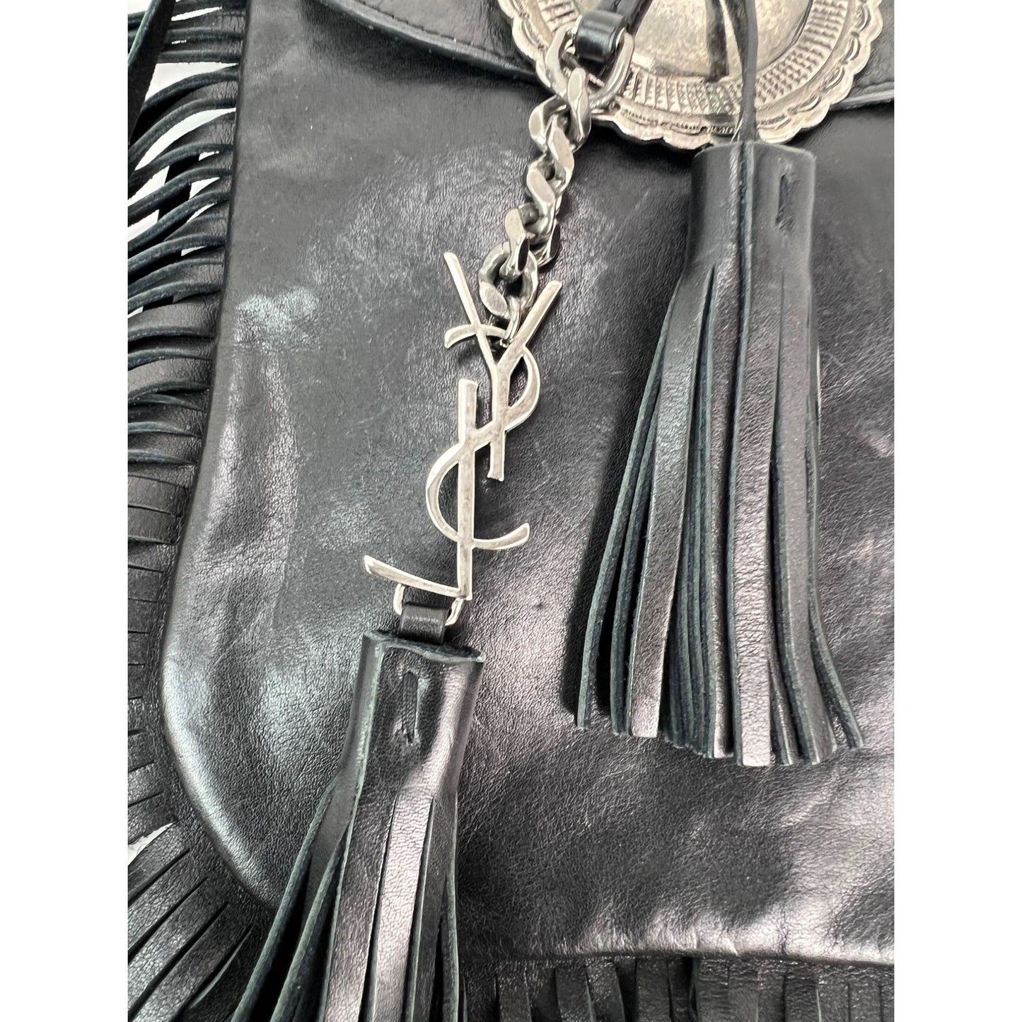 Saint Laurent Lambskin Anita Tassel Black Crossbody Bag