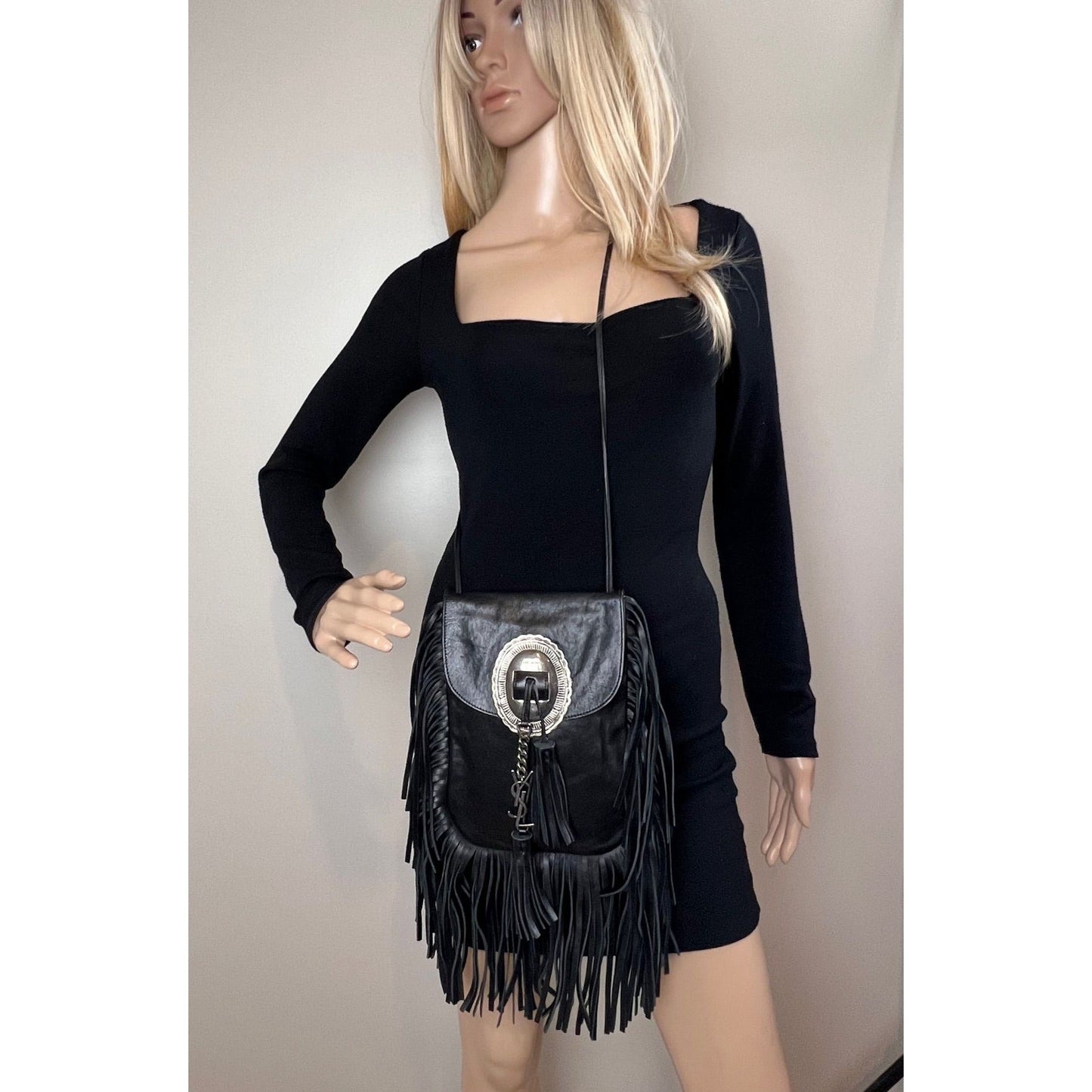 Saint Laurent Lambskin Anita Tassel Black Crossbody Bag