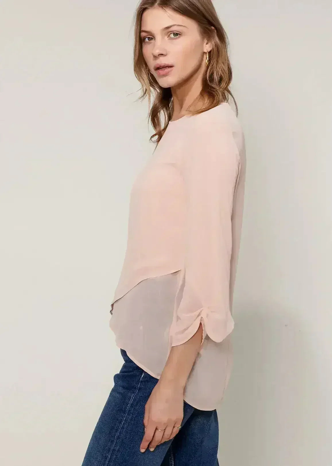 Blush & Cream Cross Hem Blouse For Women | Femstylo