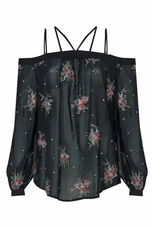Off Shoulder Embroidery Print Blouse in Black | Femstylo