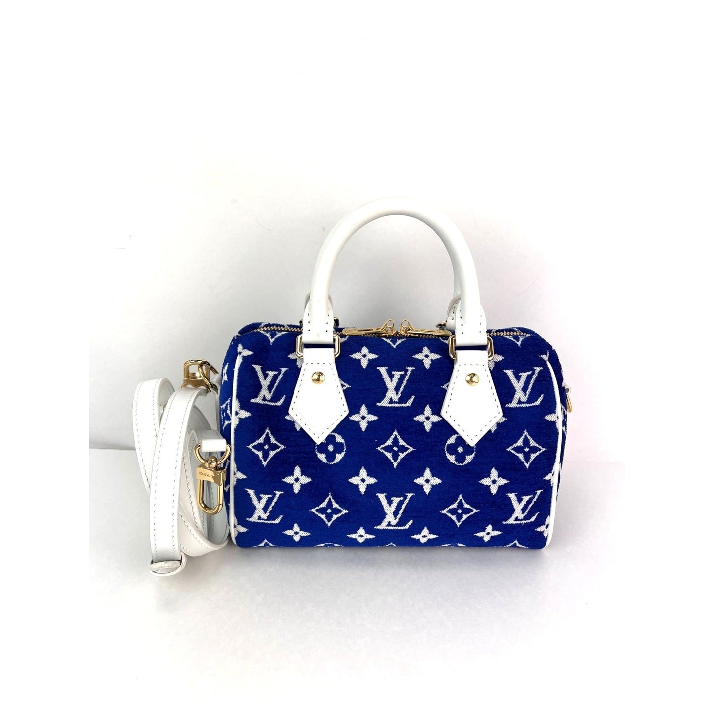 Louis Vuitton Jacquard Velvet Speedy 20 Bandouliere Blue Crossbody Bag