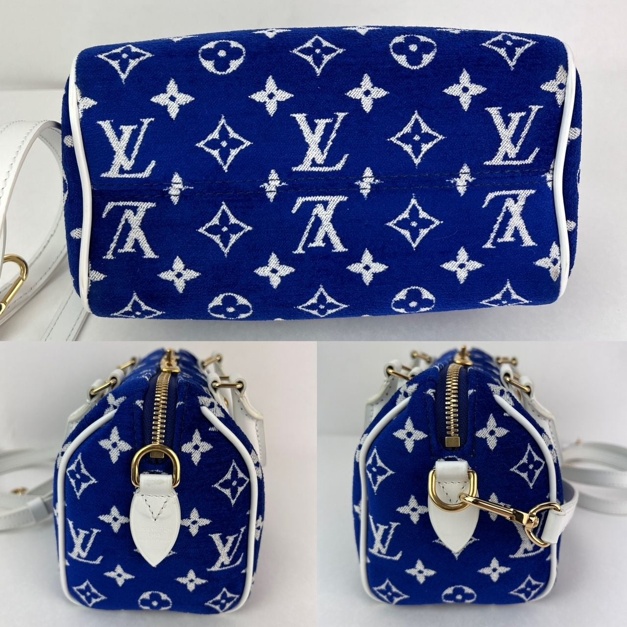 Louis Vuitton Jacquard Velvet Speedy 20 Bandouliere Blue Crossbody Bag