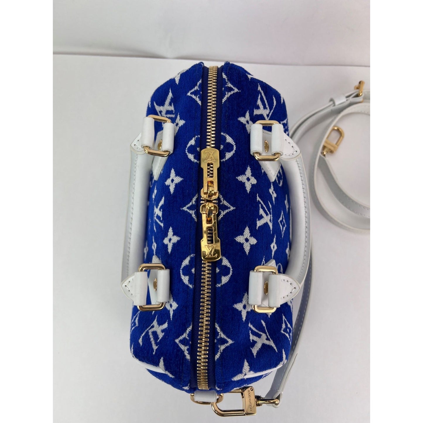 Louis Vuitton Jacquard Velvet Speedy 20 Bandouliere Blue Crossbody Bag
