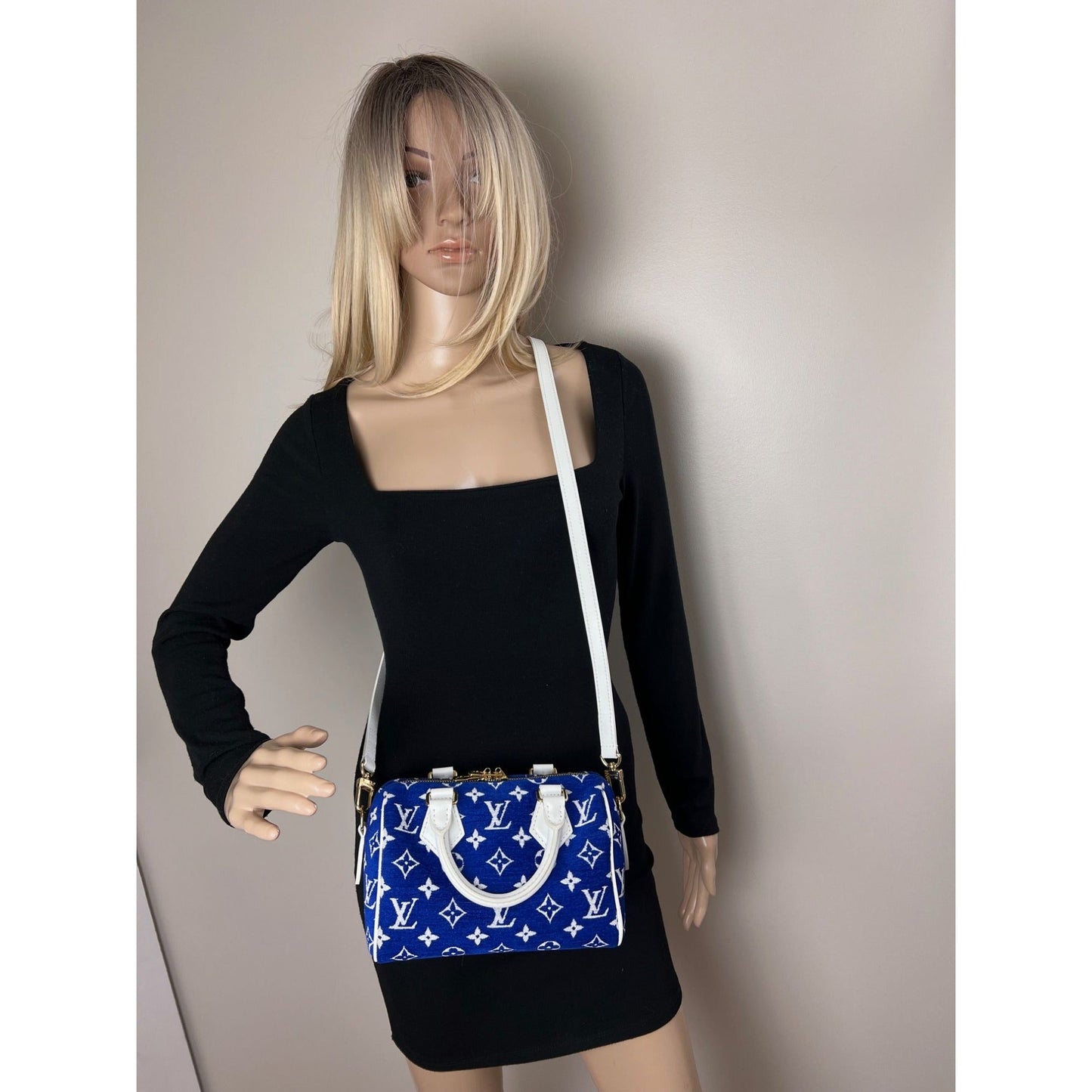 Louis Vuitton Jacquard Velvet Speedy 20 Bandouliere Blue Crossbody Bag