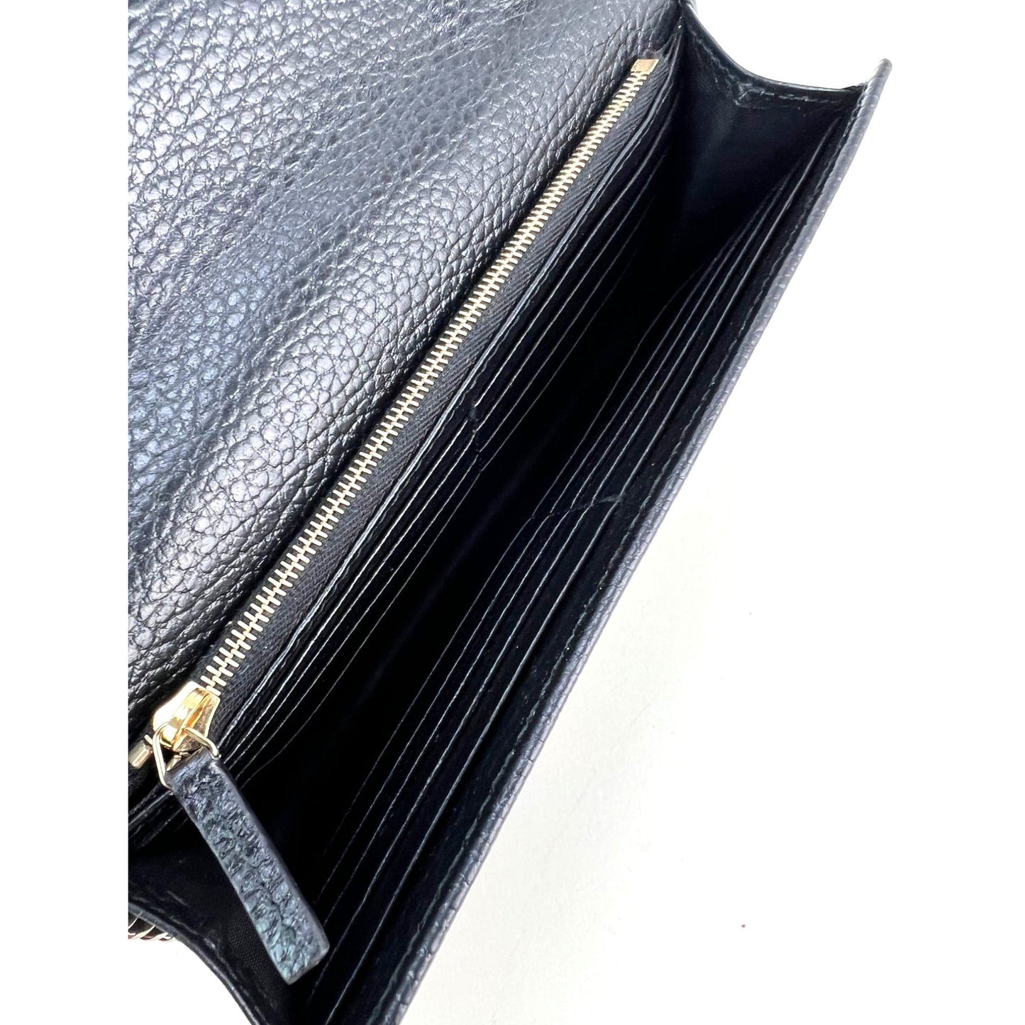 Gucci Interlocking Black Leather Dollar Calfskin GG Wallet on a Chain Clutch Bag