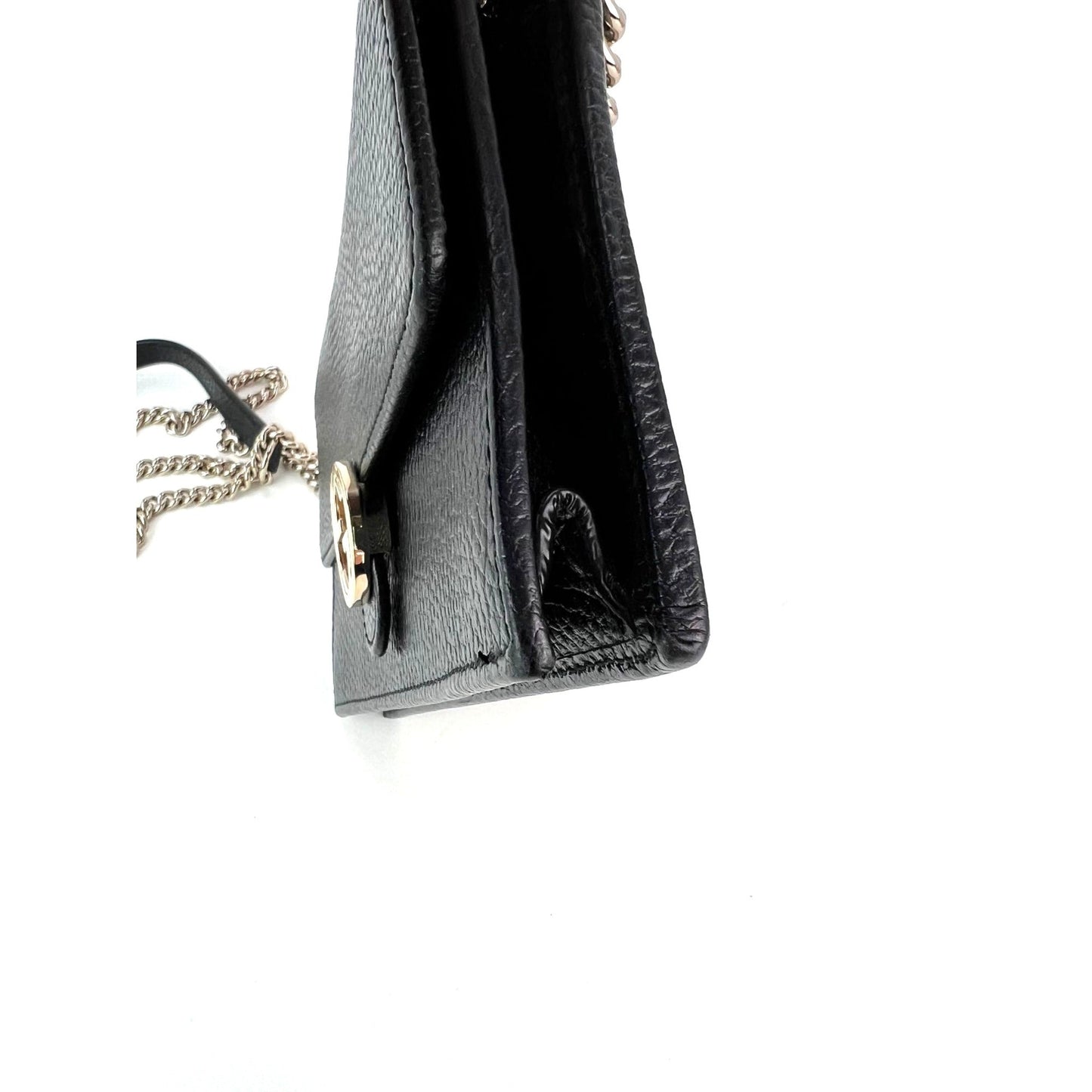 Gucci Interlocking Black Leather Dollar Calfskin GG Wallet on a Chain Clutch Bag
