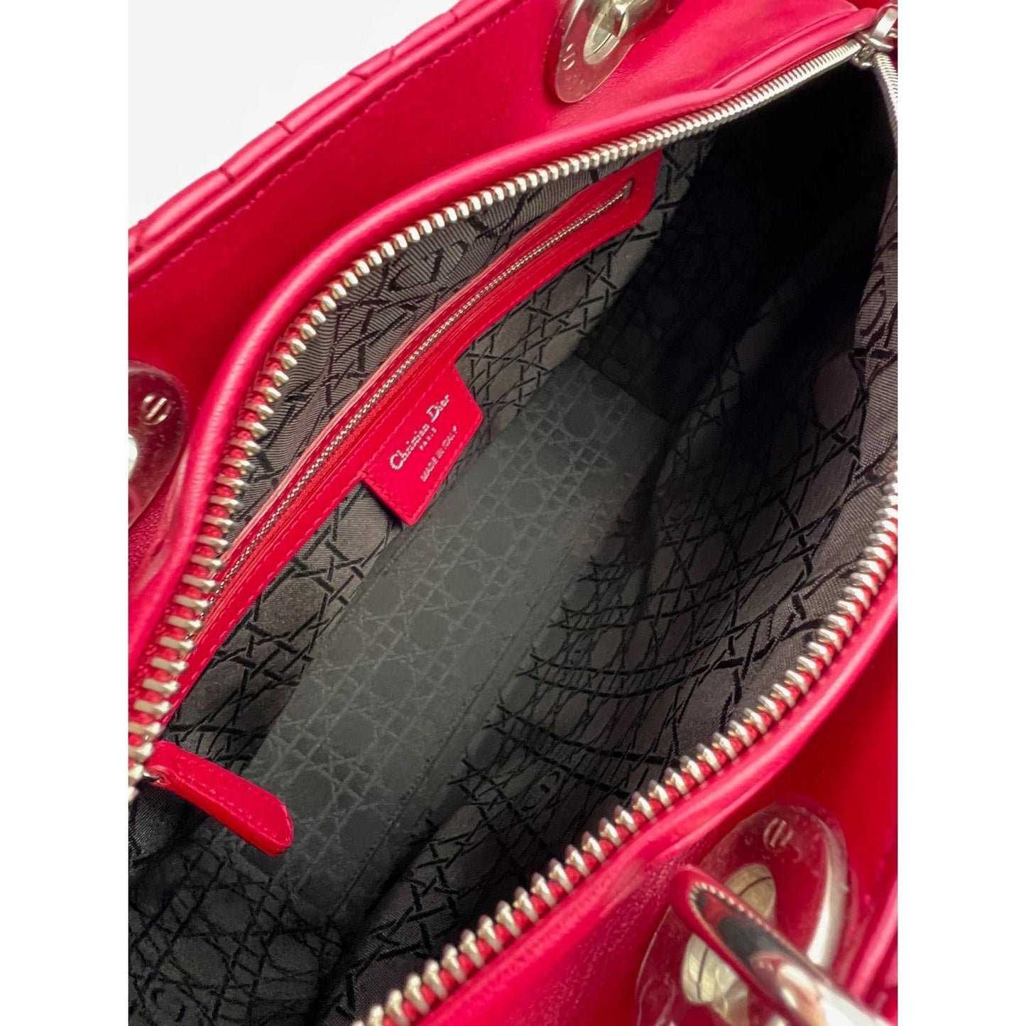 Christian Dior Lambskin Cannage Large Red Lady Dior Shoulder Bag