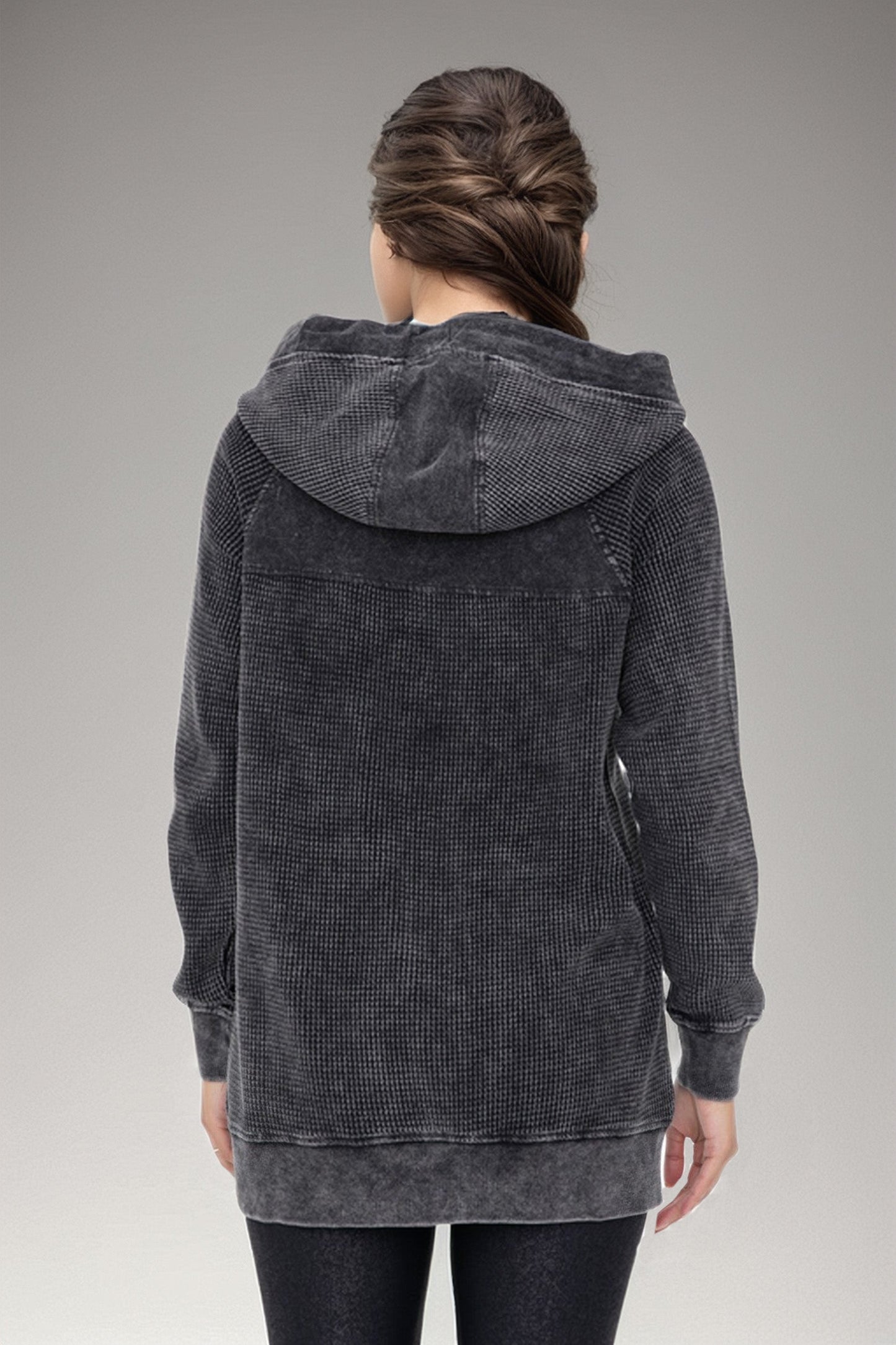 Oversized Waffle Knit Zip-Up Hoodie