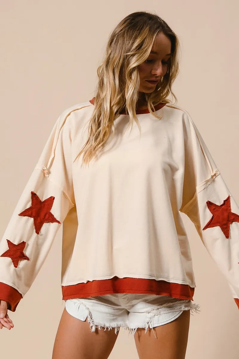 BiBi French Terry Patch Detail Sweatshirt With Red Stars