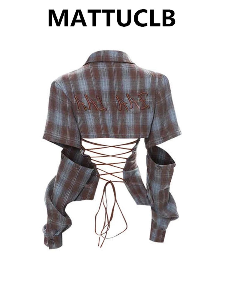 2025 Spring Summer Women Y2k Design Harajuku Shirts Long Sleeve Aesthetic Tops Backless Blouses Design Grunge New Goblin Core