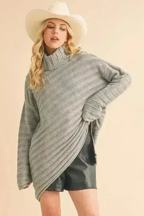 Asymmetrical Turtleneck Sweater – Modern Side Slit Design