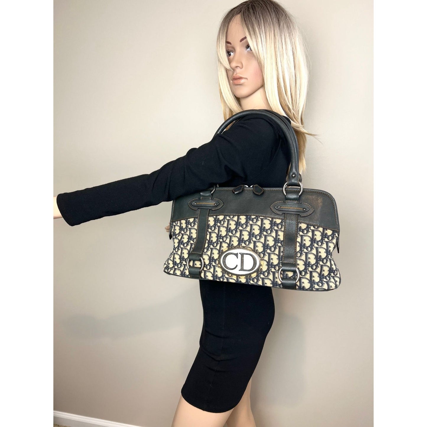 CHRISTIAN DIOR Monogram Trotter CD Blue Canvas Hand Bag