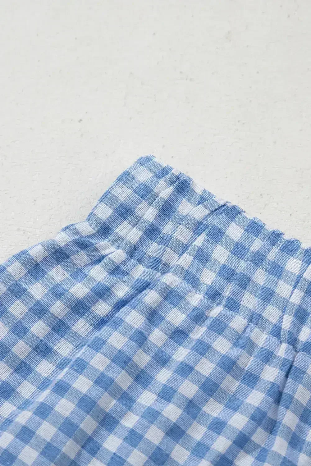 Blue Vintage Gingham Print High Waisted Loose Shorts