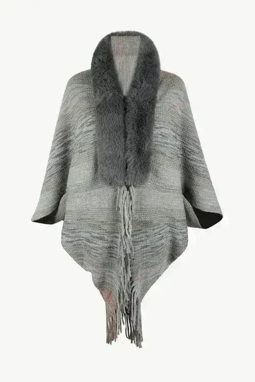 Open Front Fringe Hem Poncho