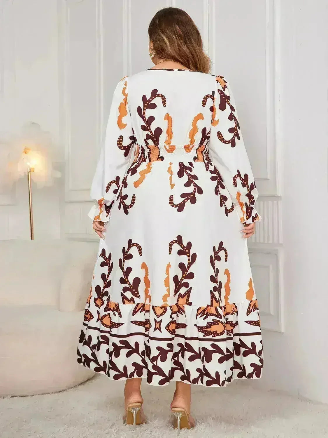 Plus Size Surplice Dress - Flounce Sleeve & Ruffled Hem | Femstylo