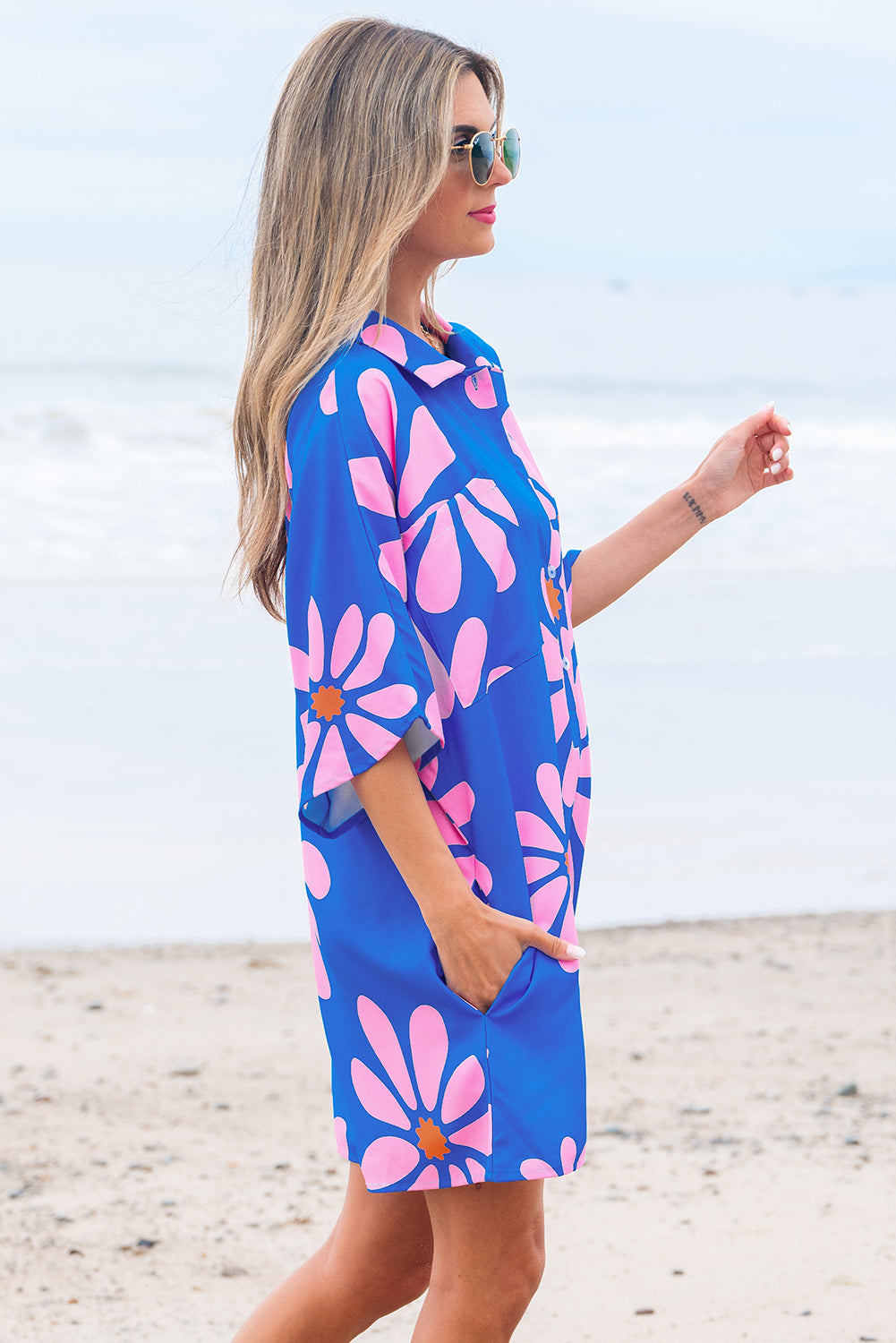 Ailany Flower Collar Button Front Loose Romper