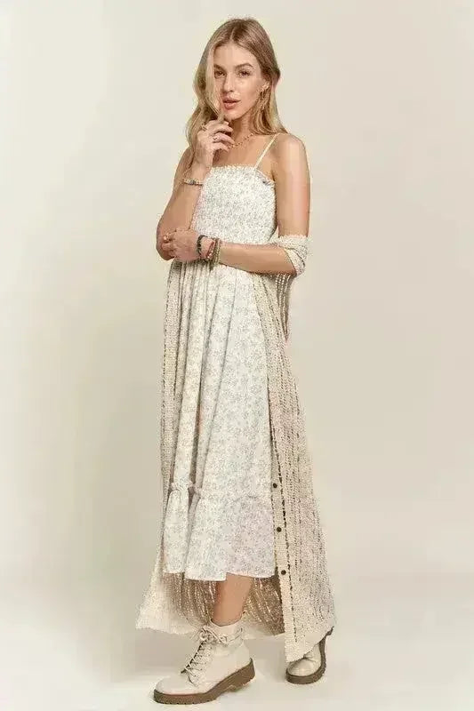 ADORA Smocked Floral Ruffled Hem Cami Dress