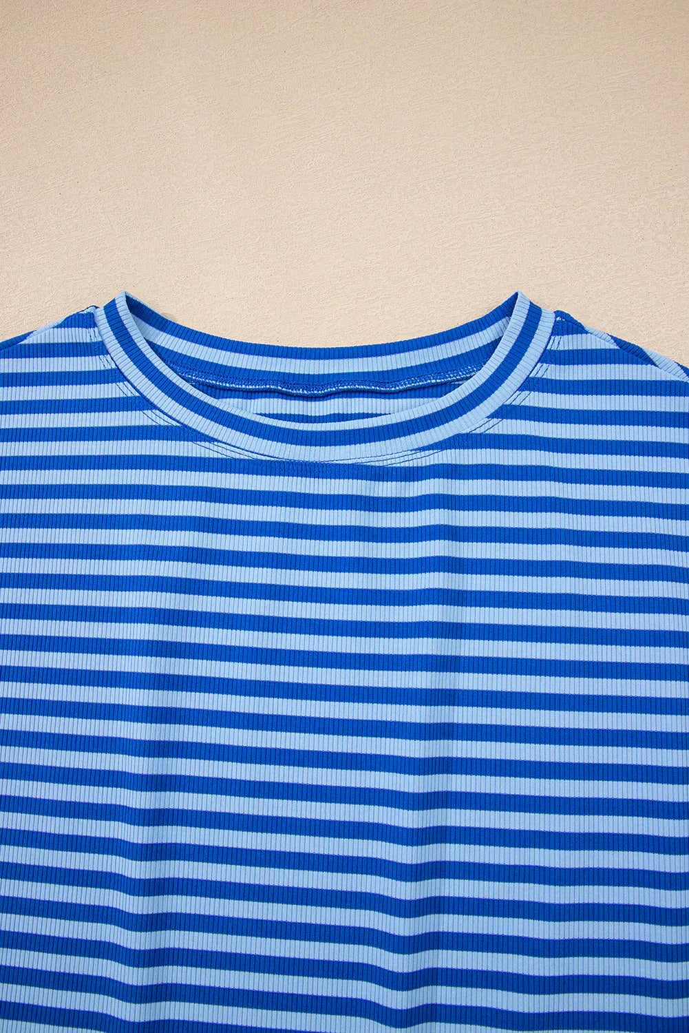 Black Stripe Ribbed Cap Sleeve Round Neck T Shirt