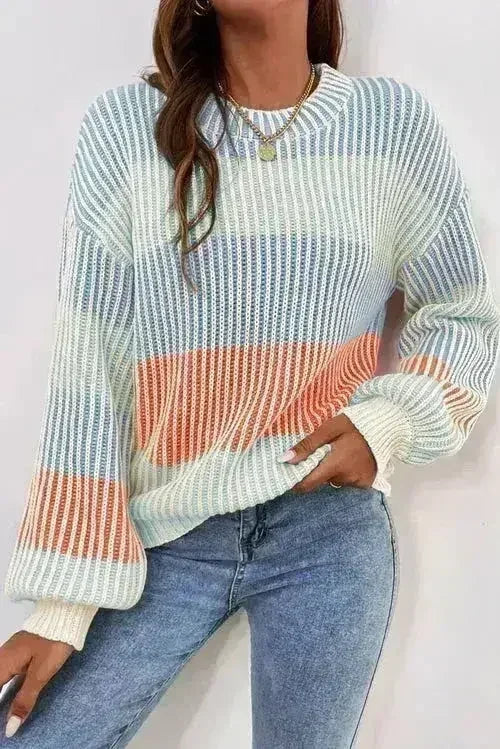 Pink Colorblock Knit Bubble Sleeve Sweater – Femstylo