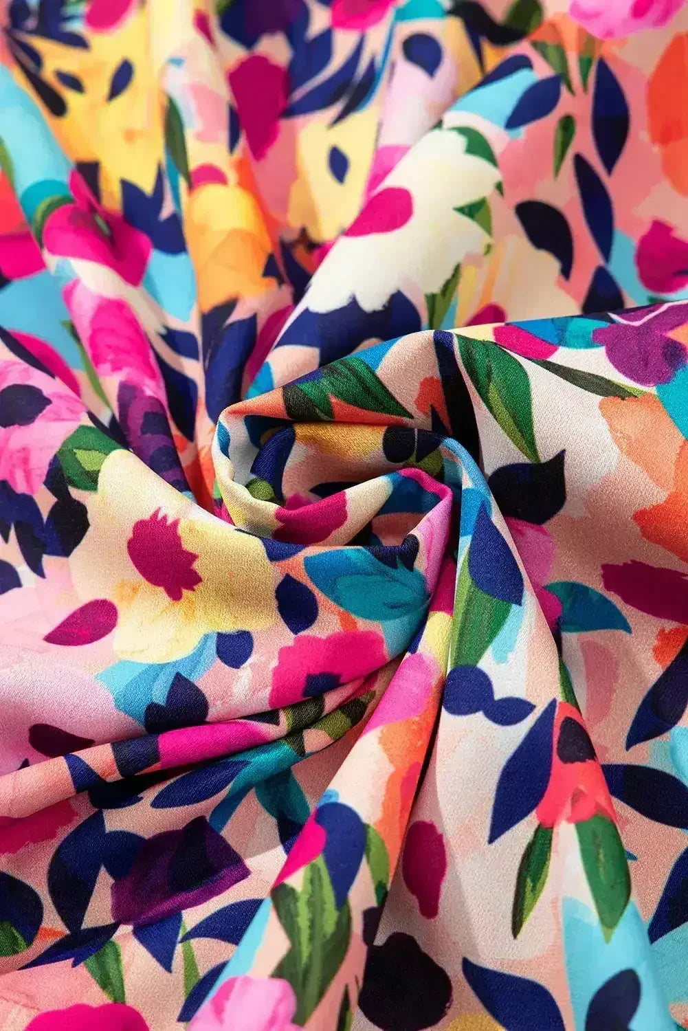 Pink Floral Puff Short Sleeve V Neck Mini Dress