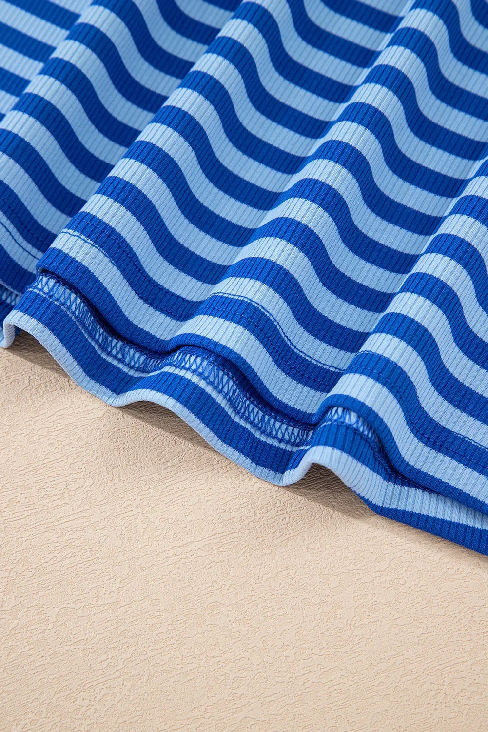 Black Stripe Ribbed Cap Sleeve Round Neck T Shirt