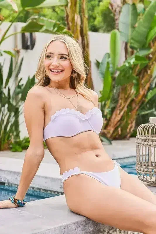 And The Why Frill Trim Bandeau Bikini Swim Set